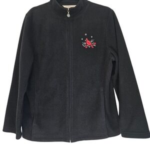 Northern Reflections Black Fleece Zip Up‎ Jacket Red Cardinal Embroidered Size M